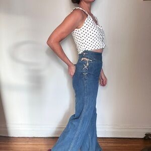 1870s Side Lace-Up Blue Denim Jeans by Dady’s Money. Sz 27” waist. Tagged Sz 9